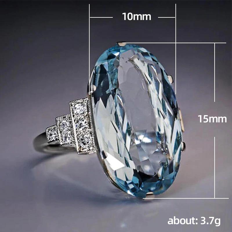 Dazzling Blue Zircon Ring with Side Rhinestone Accents-xinru