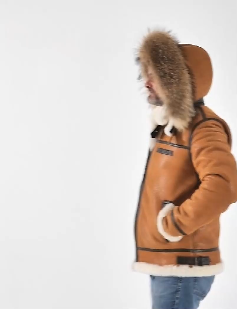 Sheepskin Pilot Jacket With Hood B3 Hooded Whiskey Art. 209-xinru shop