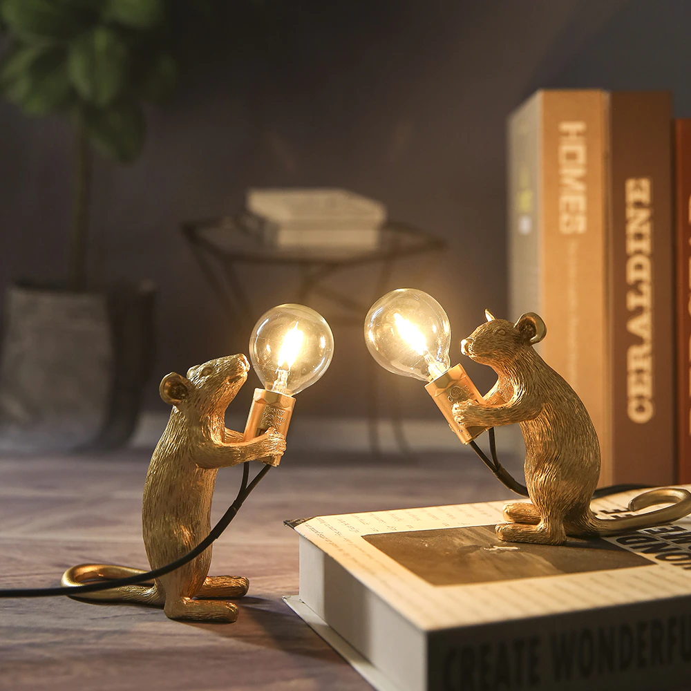 gold color resin mouse led lamp, creative animal lighting