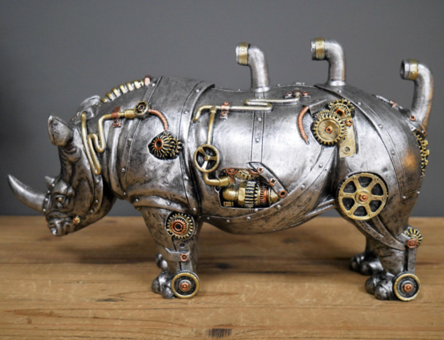 Resin Gothic Steampunk Rhino Sculpture Ornament-xinru
