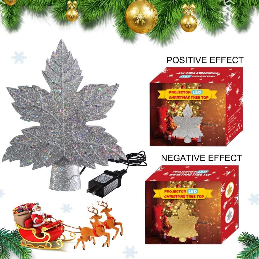 Leaf-shaped Christmas Tree Topper With LED Snowflake Projection-xinru shop