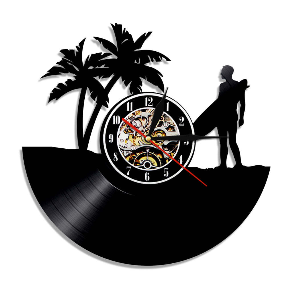 Summer Time Surfing Vinyl Record Wall Clock For Surfing Lover Gift-xinru
