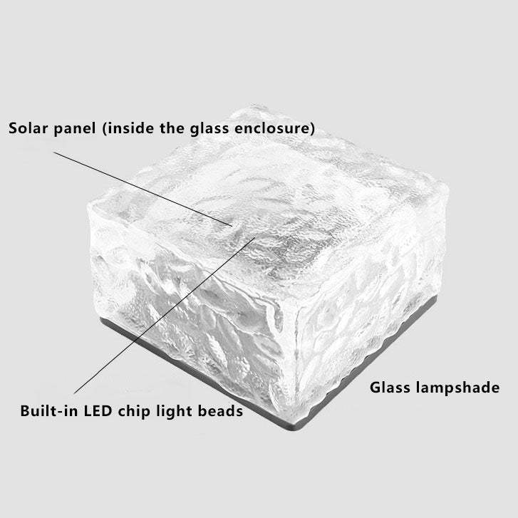 Solar LED Ice Brick Waterproof Glass Ground Light Garden Light-xinru