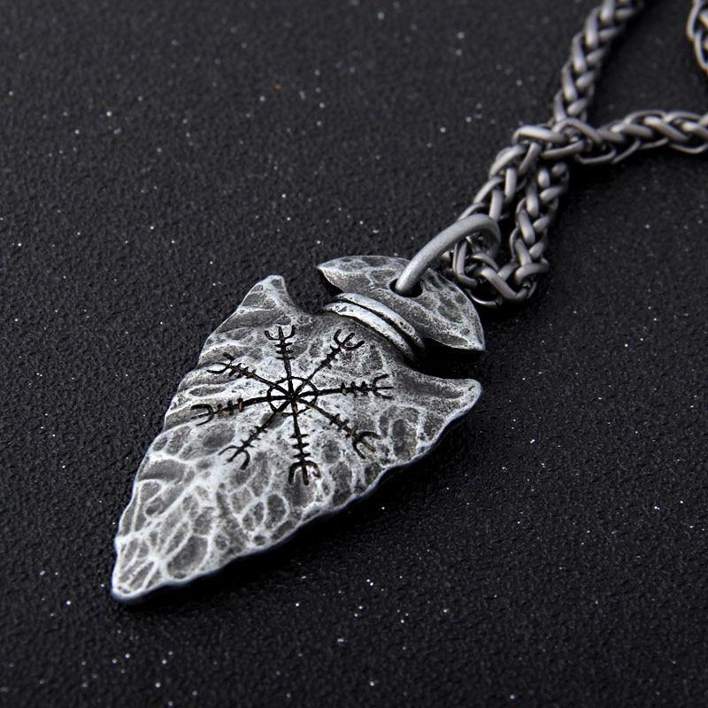 Nordic Viking Spear Pendant Necklace 閳ユガelm of Awe閳?Arrowhead Vegvisir Jewelry-xinru
