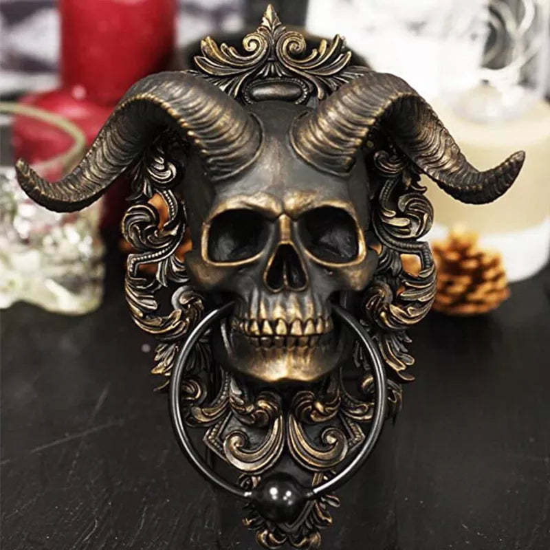 Sabbatic Baphomet Horned God Skull Hanging Door Knocker-xinru