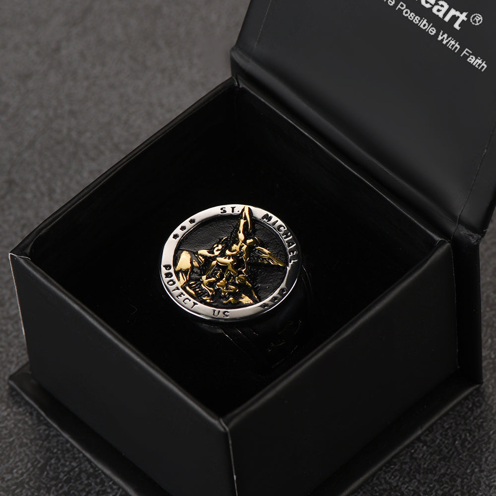St Michael Ring Stainless Steel Archangel Michael Ring For Men-xinru