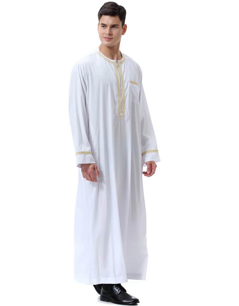 Men Round Neck Linen  Long Sleeve Muslim Islamic Clothing-xinru