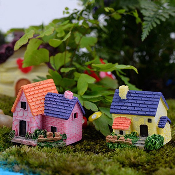 Mini Fairy Garden Miniature Resin Thatched House Micro Dollhouse Ornamen-xinru