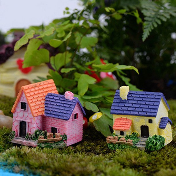 Mini Fairy Garden Miniature Resin Thatched House Micro Dollhouse Ornamen-xinru