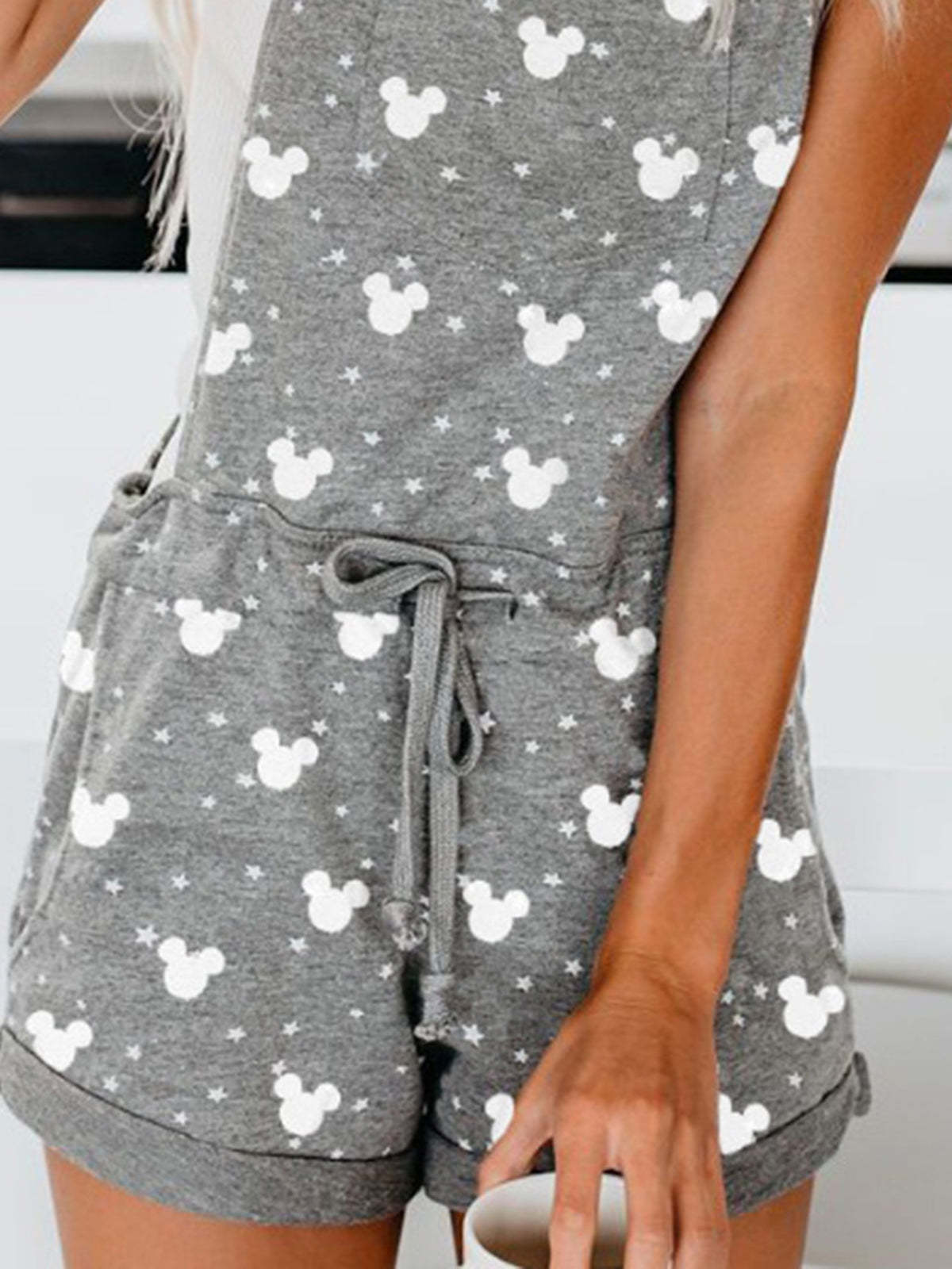 Women Star Mickey Print Drawstring Casual Rompers-xinru