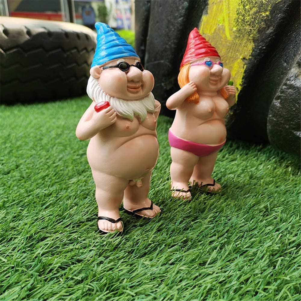 Pair Couple Garden Statue Naughty Gnome Funny Resin Figure Nudist Decor Ornament-xinru