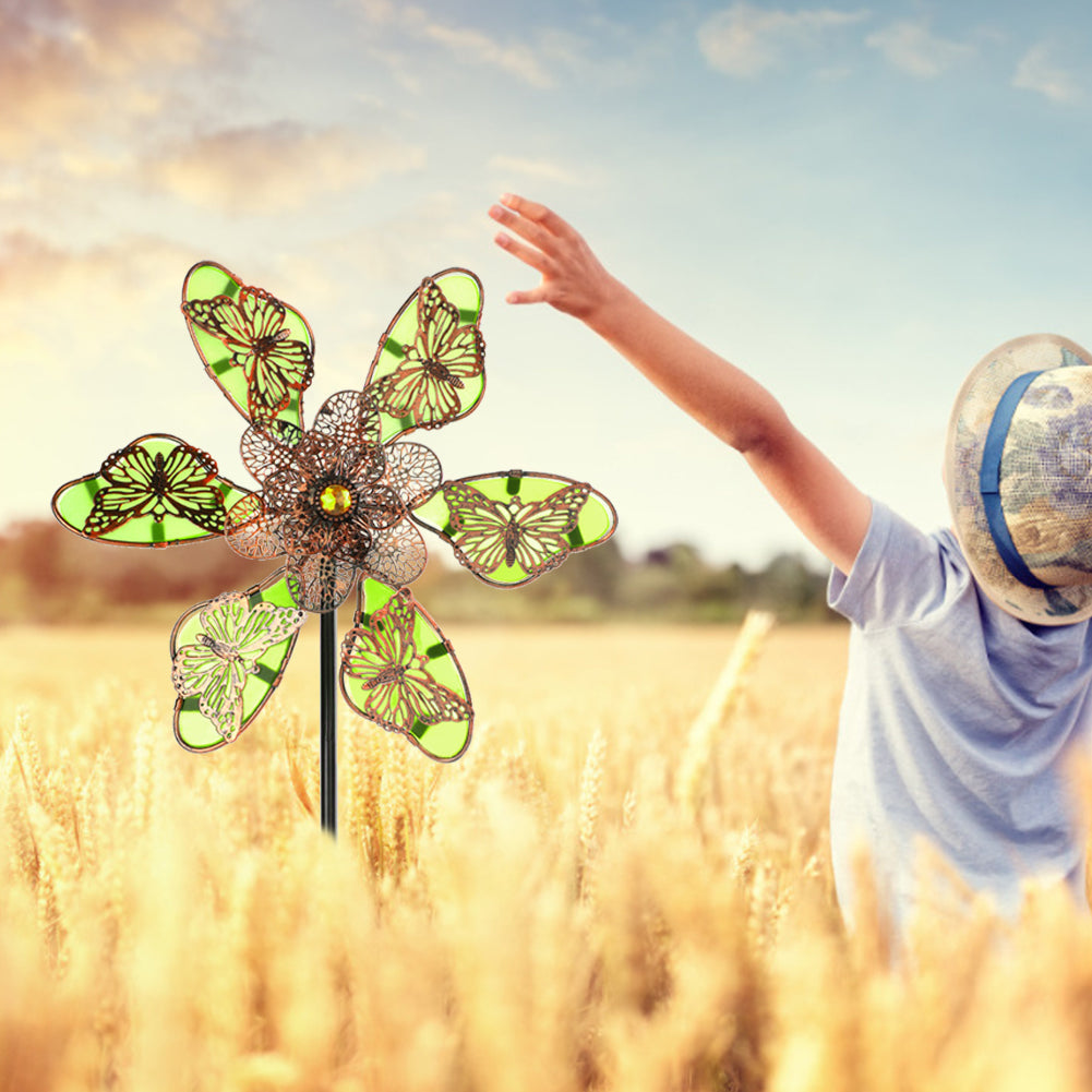 Metal Luminous Butterfly Flowers Windmill Stake-xinru