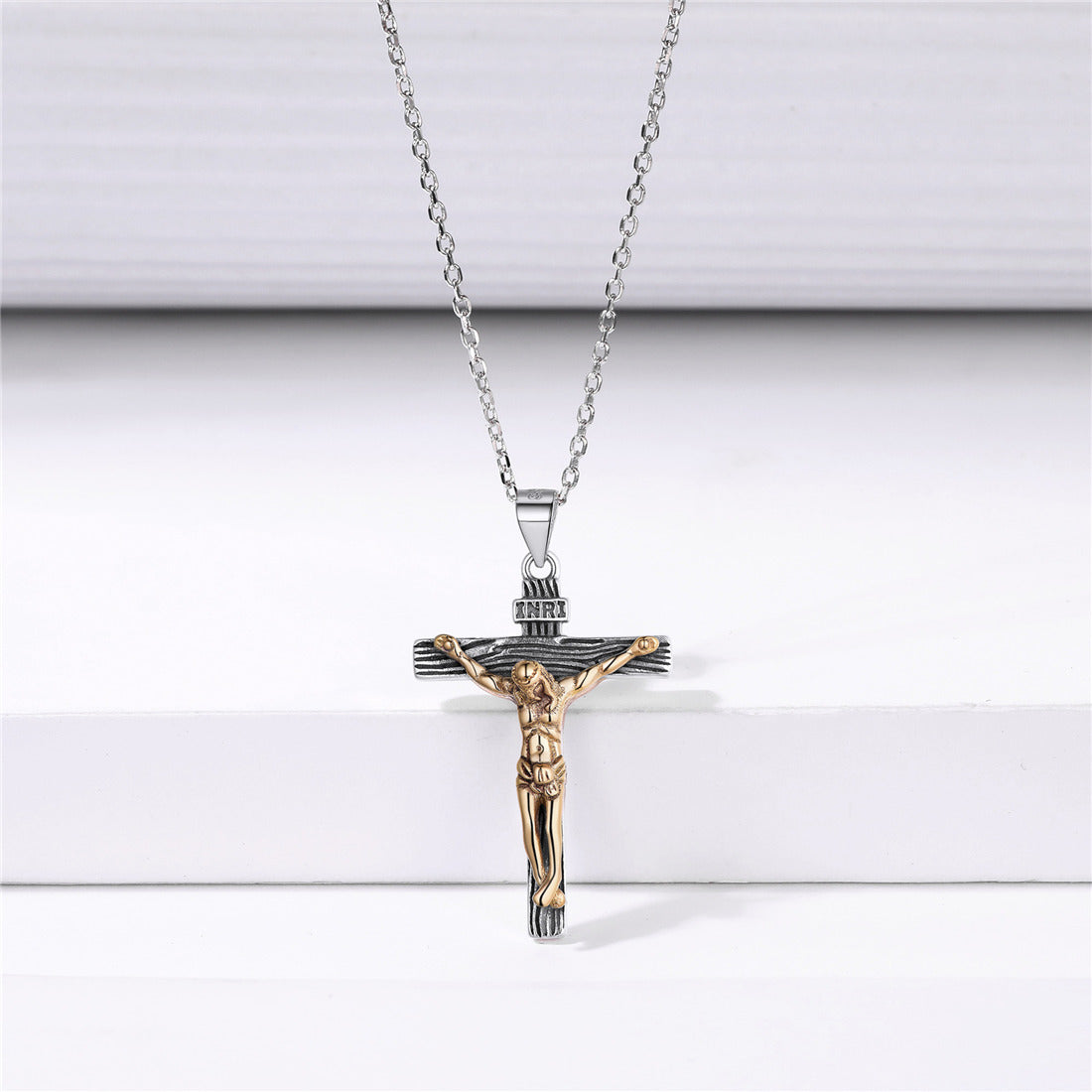 Sterling Silver Crucifix Cross Necklace Jesus Pendant For Men Women-xinru