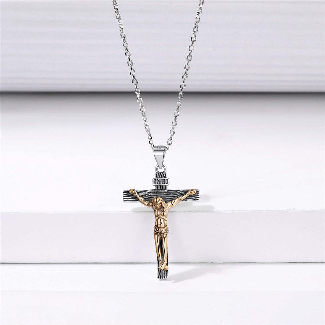 Sterling Silver Crucifix Cross Necklace Jesus Pendant For Men Women-xinru
