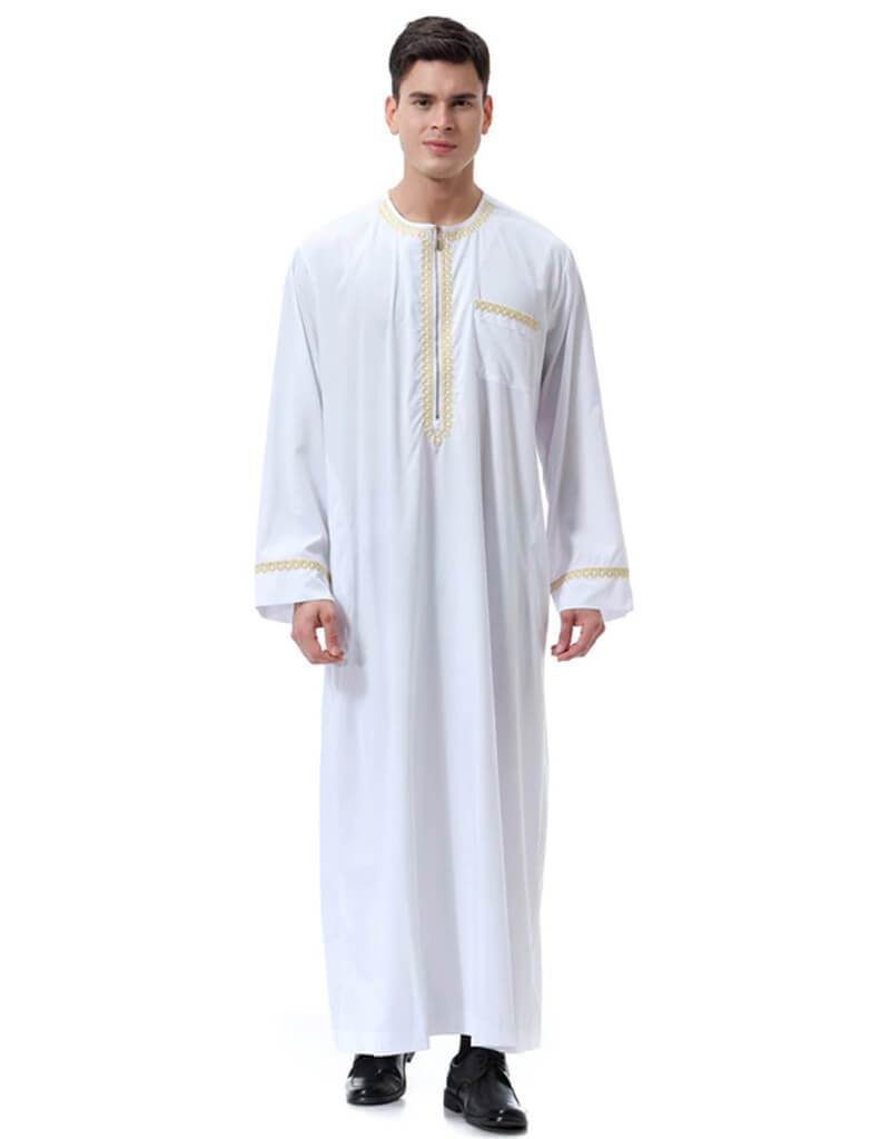 Men Round Neck Linen  Long Sleeve Muslim Islamic Clothing-xinru