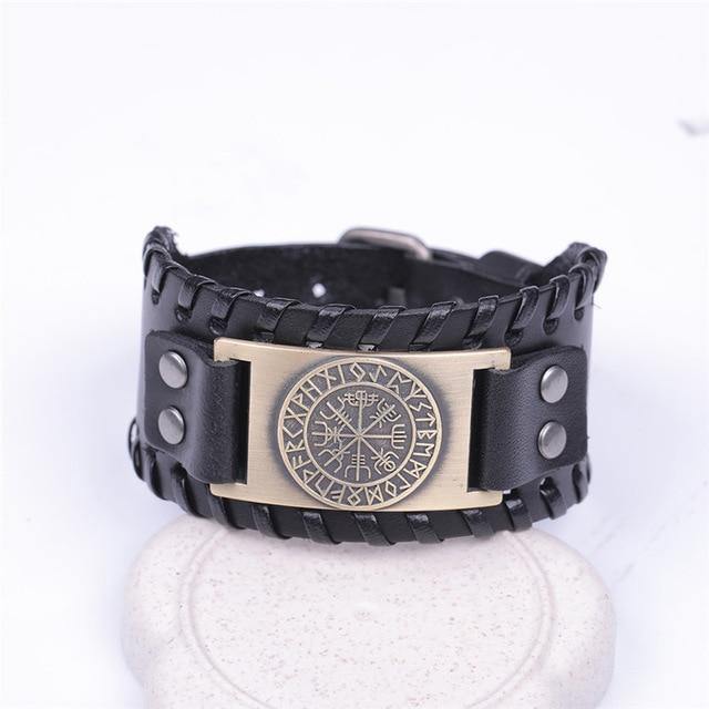 Viking Compass Leather Bracelet Vegvisir Wristband-xinru