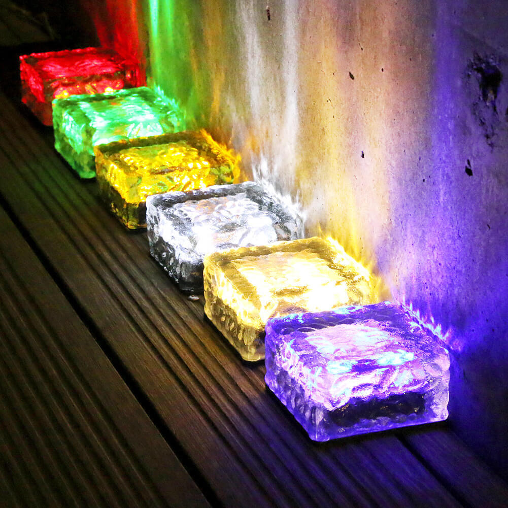 Solar LED Ice Brick Waterproof Glass Ground Light Garden Light-xinru