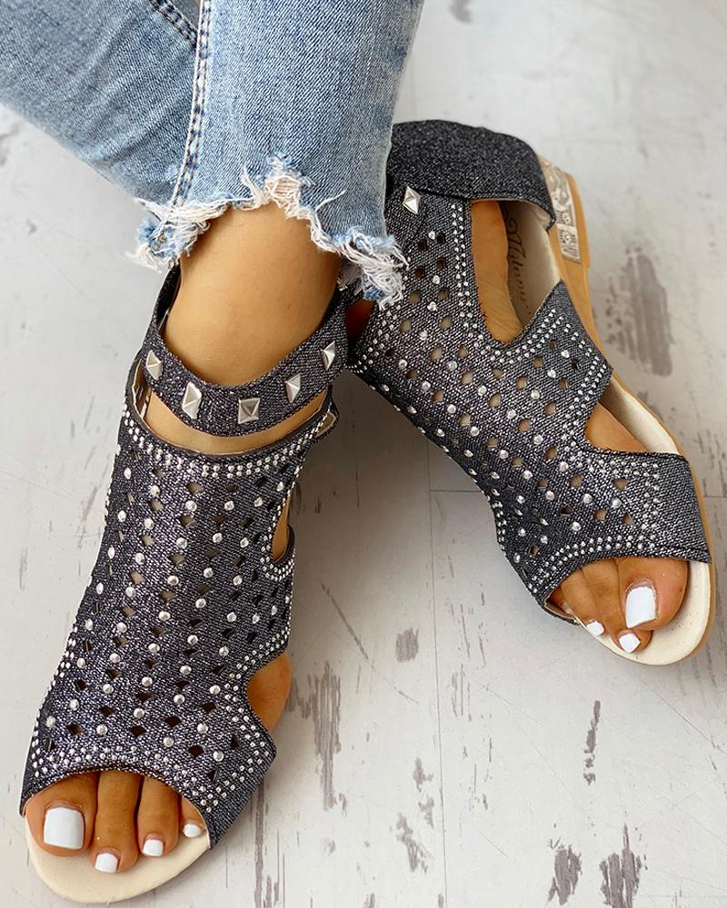 Women Sandals Ladies Wedges Sandals Crystal Fish Mouth Hollow Shoes-xinru