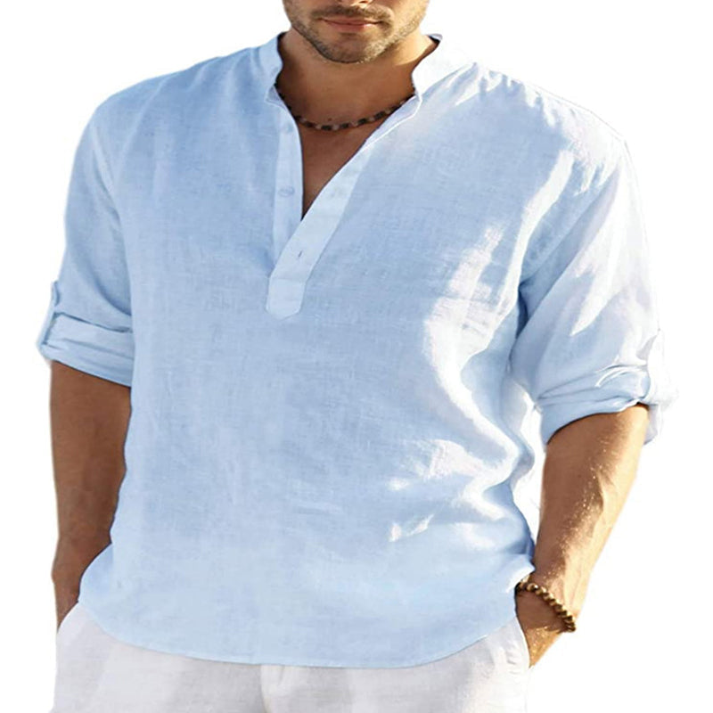 Men's Beach Cotton Linen Long Sleeve Shirt-xinru