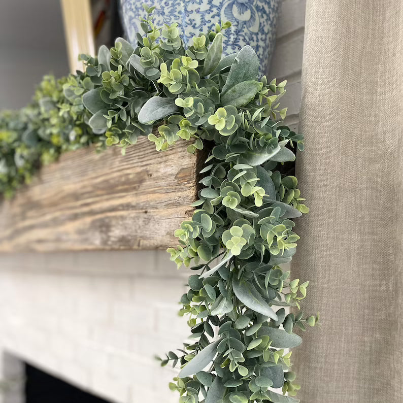 Grey Green Faux Eucalyptus Leaves Greenery Garland Party Wedding Decoration-xinru