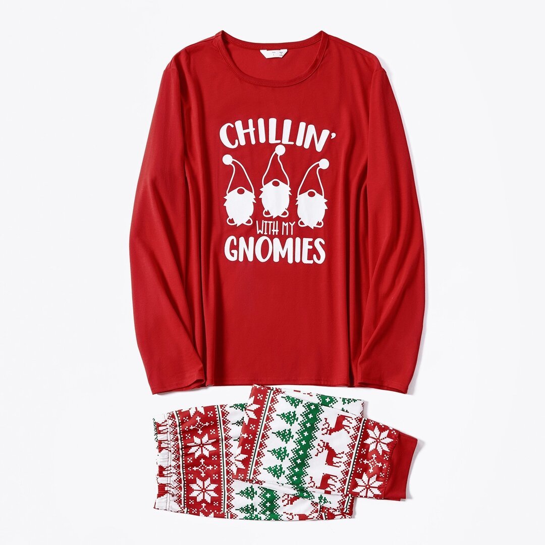 Christmas Gnome and Letter Print Red Family Matching Long-sleeve Plus Size Pajamas Sets With Pets-xinru shop