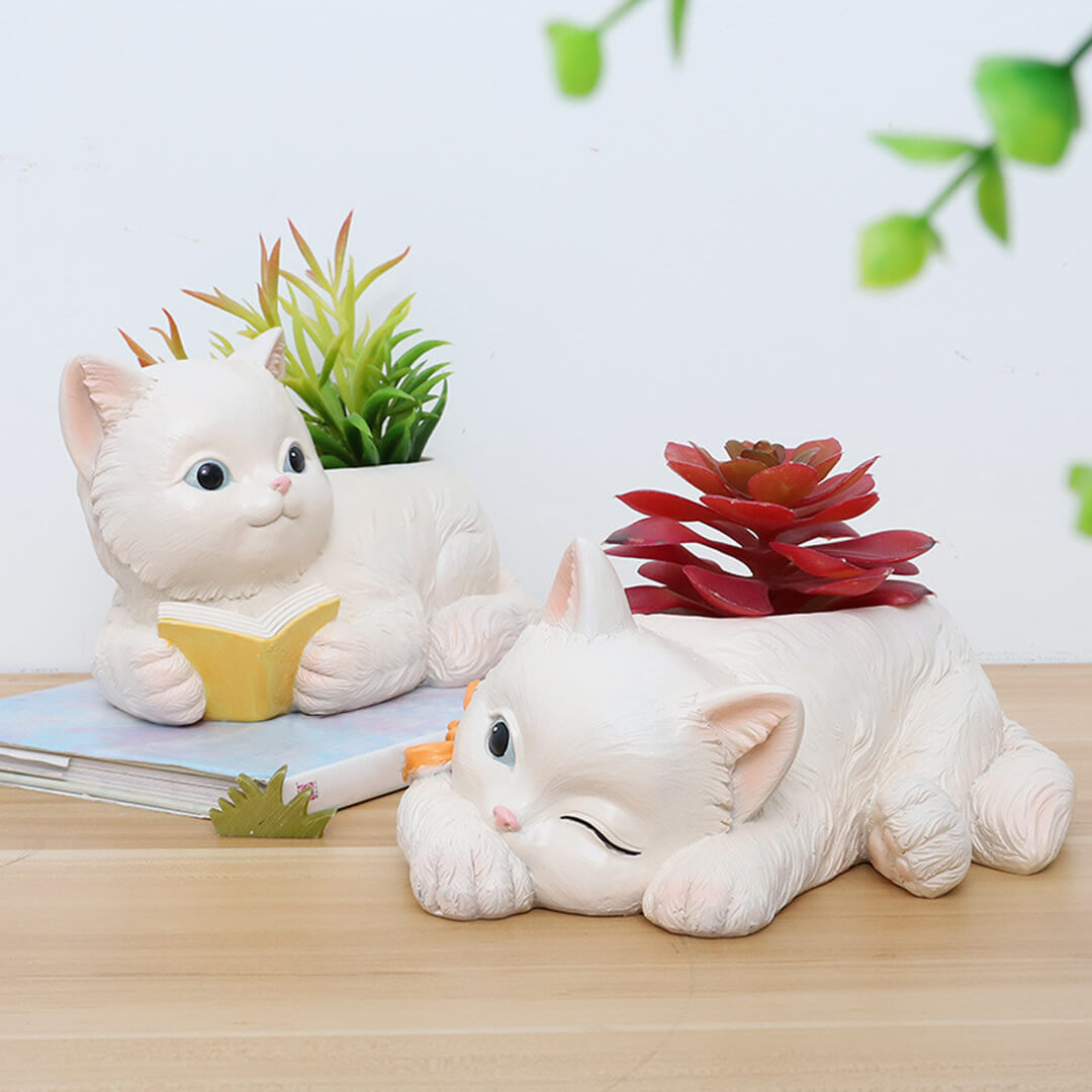 Creative Pastoral Resin Planter Succulent Flower Pot Cute Kitten Desktop Pot-xinru