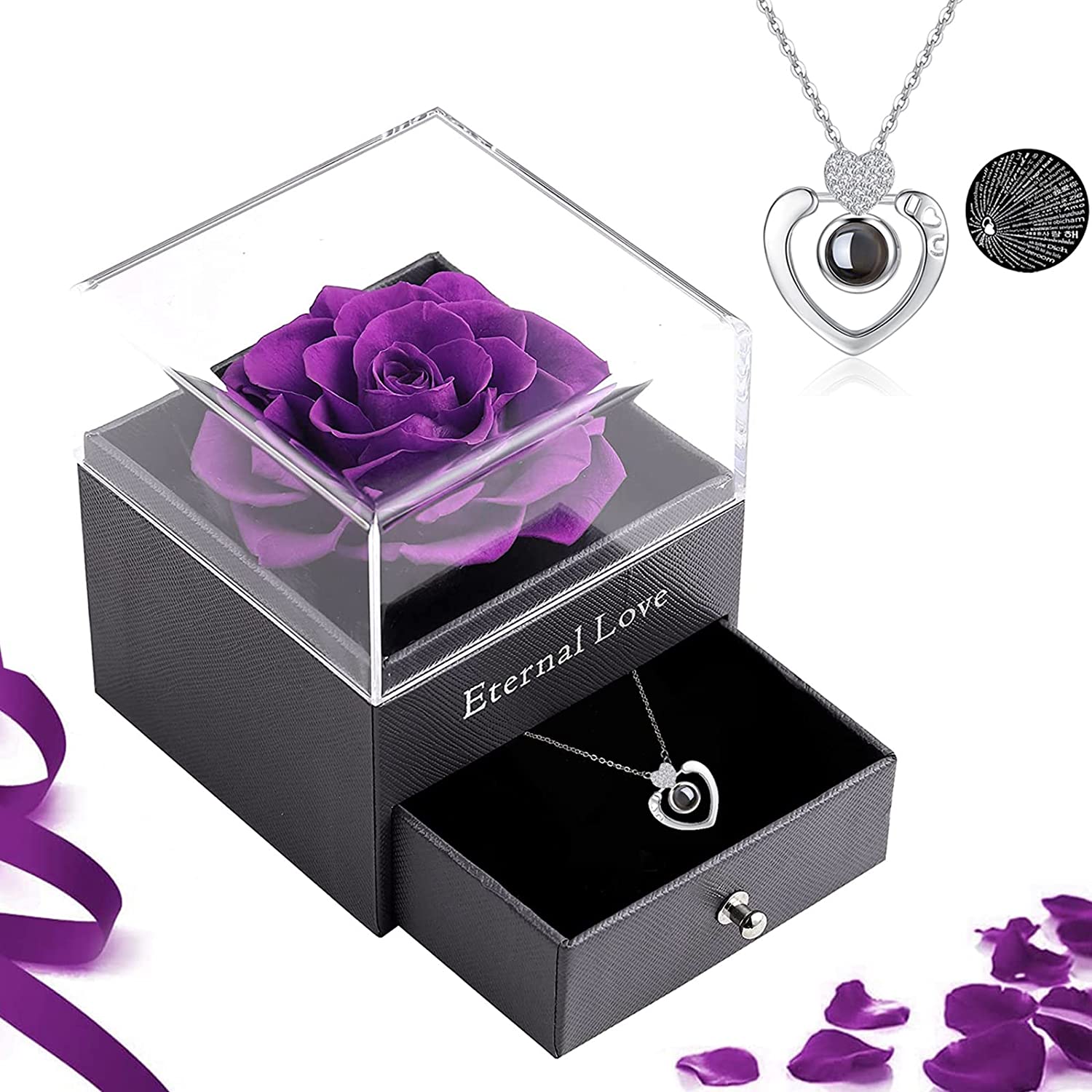 Mother's Day Gift Rose I Love You Necklace In 100 Languages-xinru