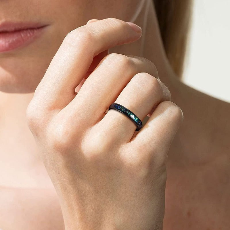 Galaxy Opal Inlay And Black Sand Unisex Ring-xinru