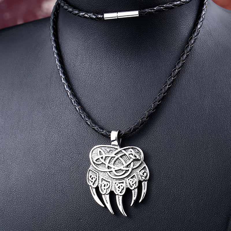 Viking Bear Paw Trinity Knot Berserker Stainless Steel Pendant Necklace-xinru