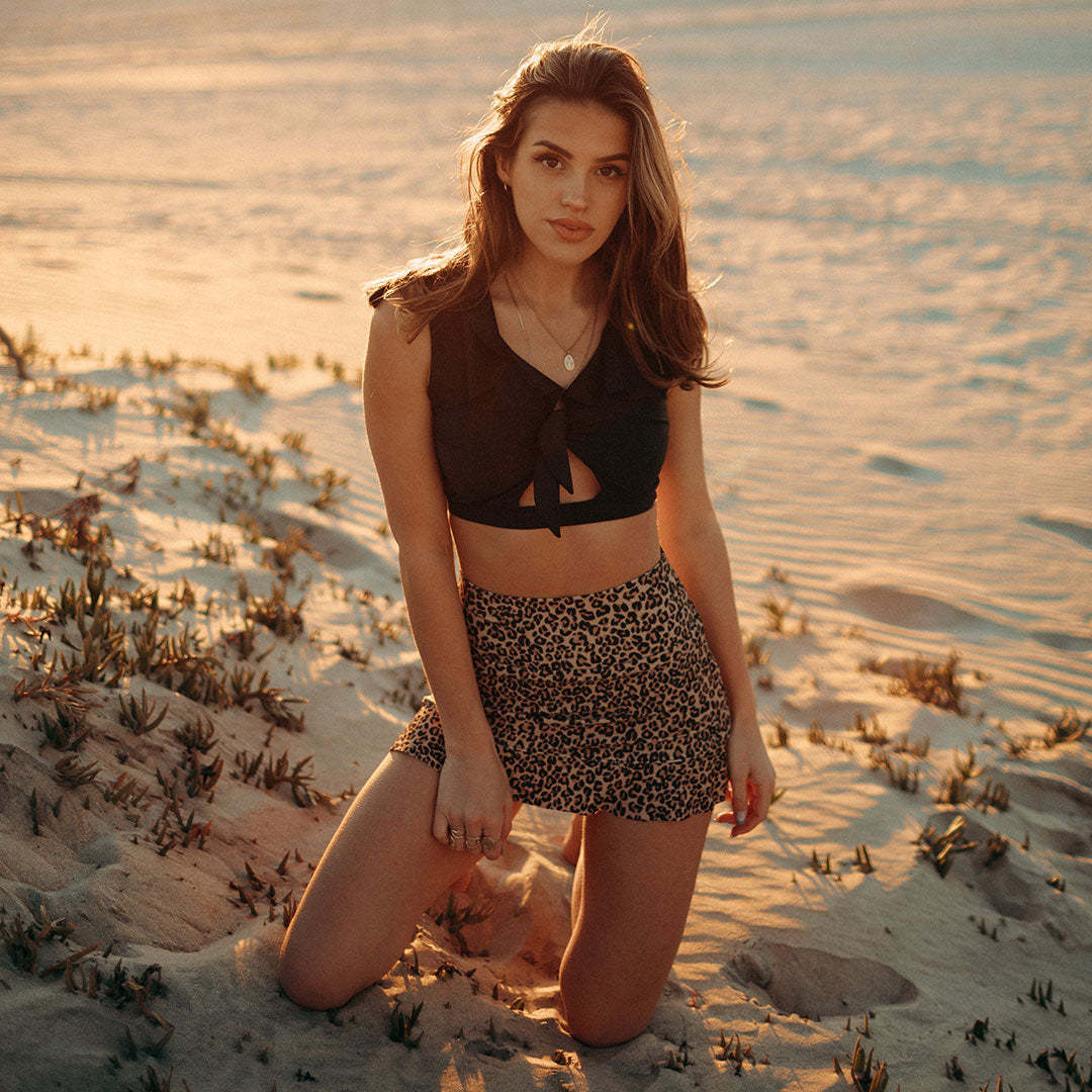 Women Leopard Two Piece Vintage Swimsuit V Neck-xinru shop