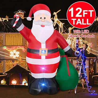 12 Foot Inflatable Santa Claus with Gift Bag for Christmas Yard Decoration-xinru shop