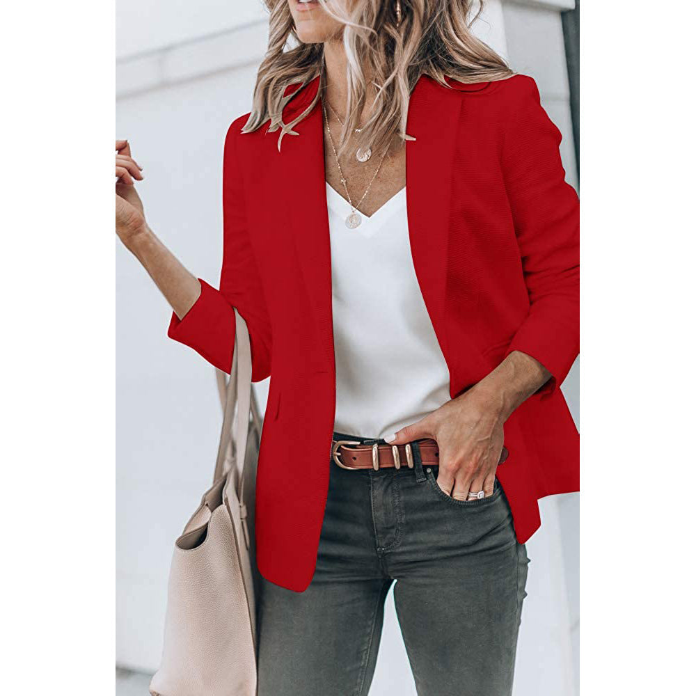 Ladies Casual Office Cardigan Long Sleeve Blazer-xinru