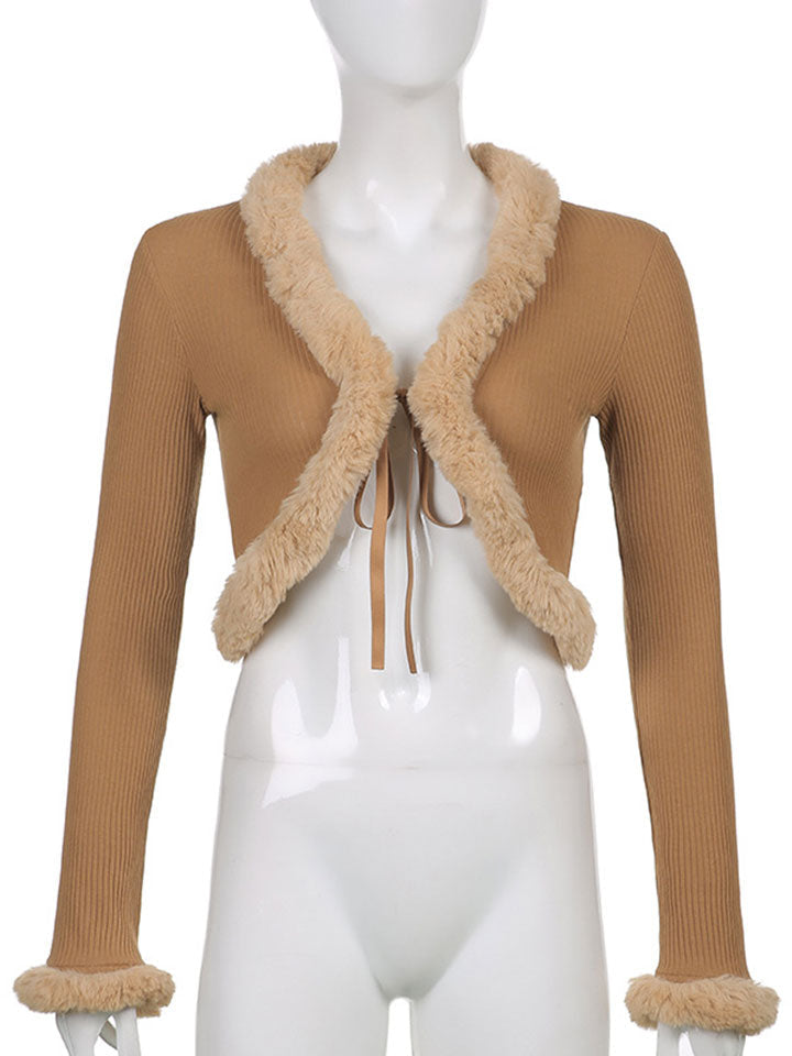 Women Sexy Ribbed Split Lace Up V Neck Feather Sleeve Shirt-xinru