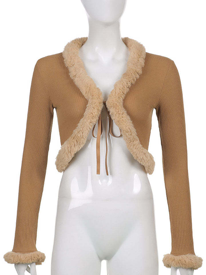 Women Sexy Ribbed Split Lace Up V Neck Feather Sleeve Shirt-xinru