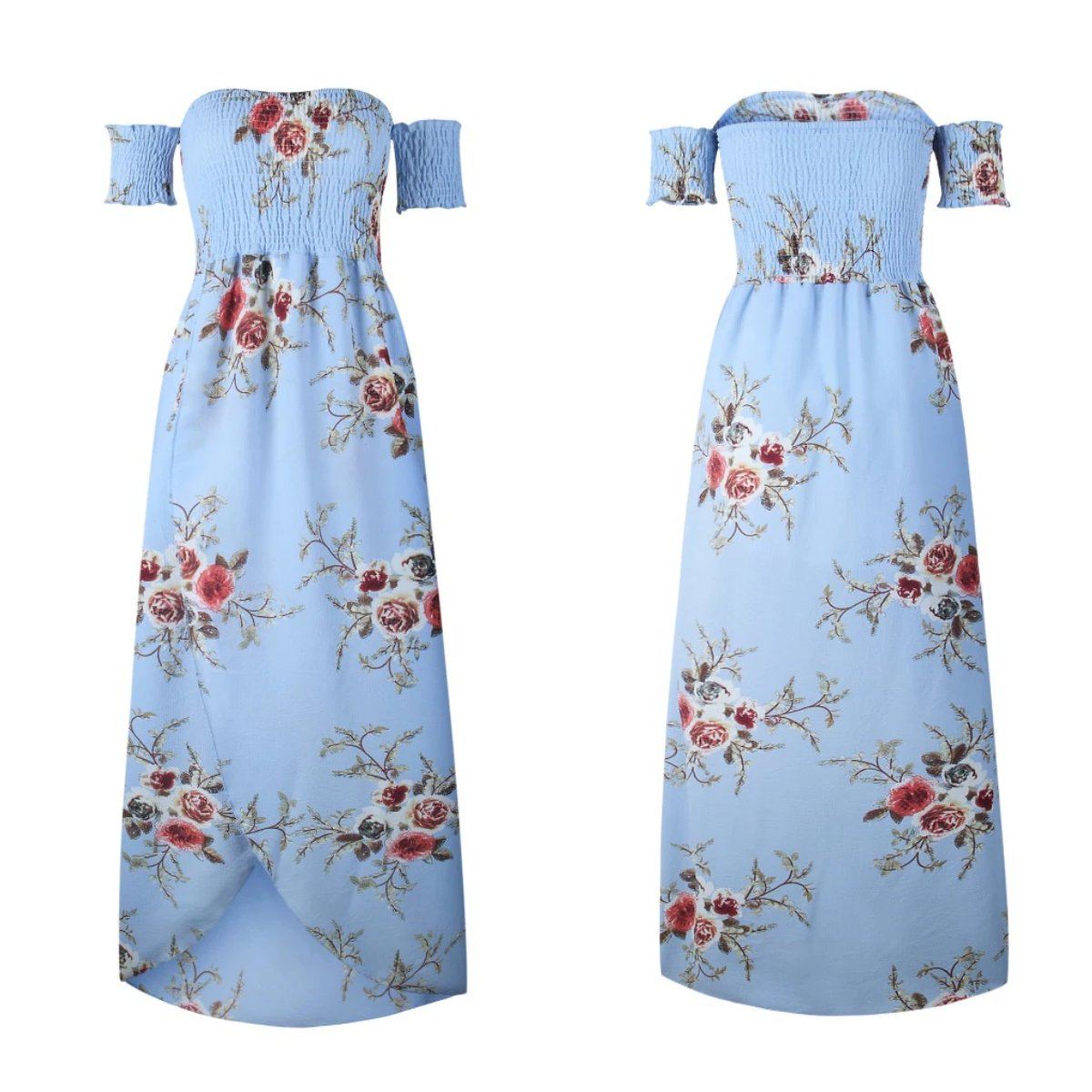 Off Shoulder Beach Floral Summer Dress-xinru