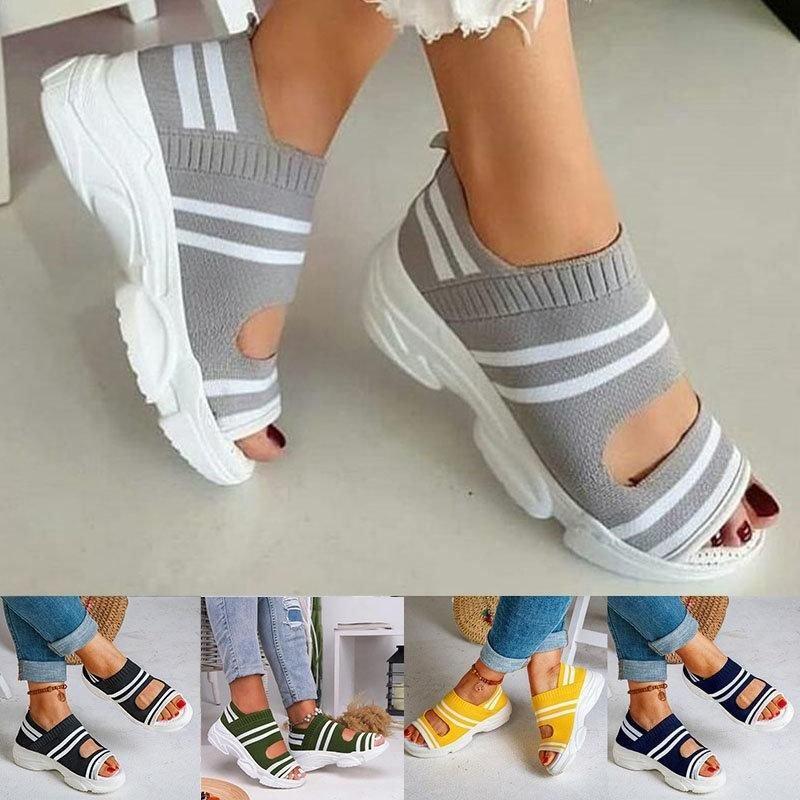 Casual Women Breathable Wedge Comfy Slip-On Open Toe Sandals Low Heel-xinru