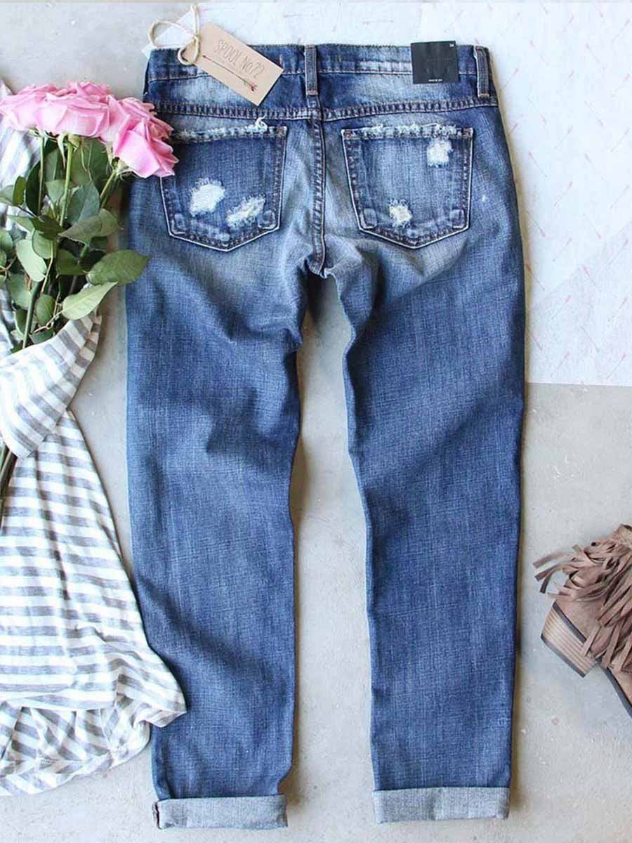 Women's Independence Day Flag Denim Ripped Trousers-xinru