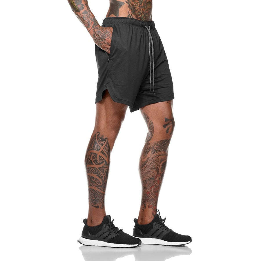 Men Drawstring Waist Sports Shorts With Phone Pocket-xinru