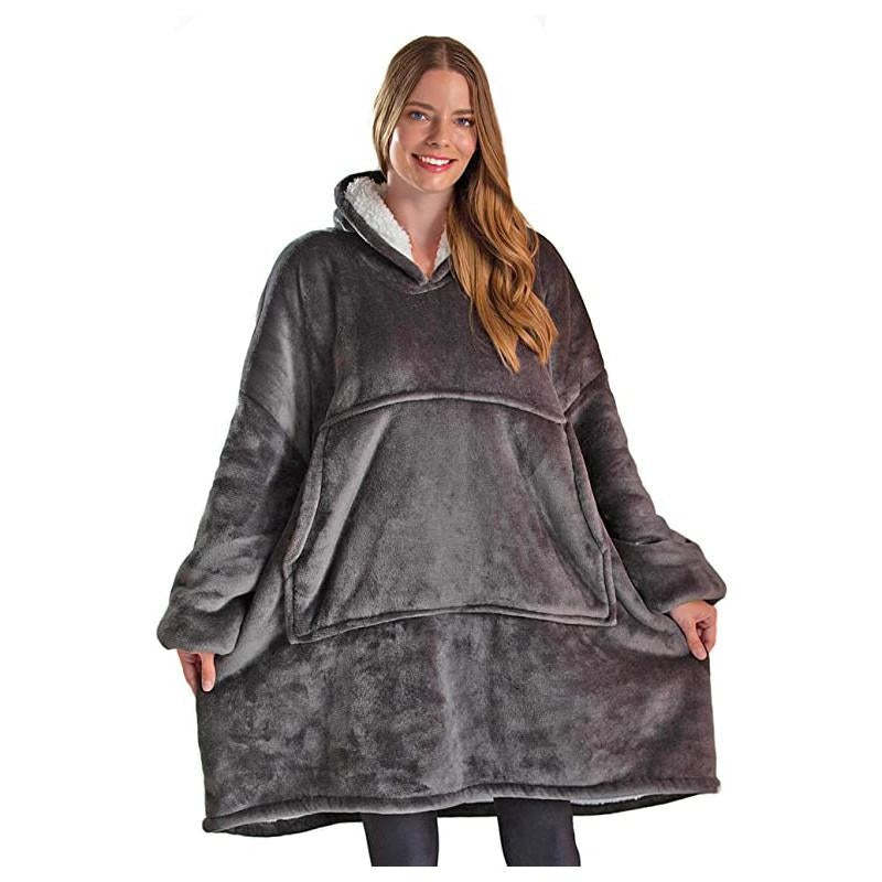 Oversized Microfiber And Sherpa Wearable Blanket Hoodie-xinru