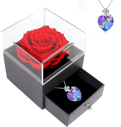 Mother's Day Gift Preserved Red Real Rose With  Necklace-xinru