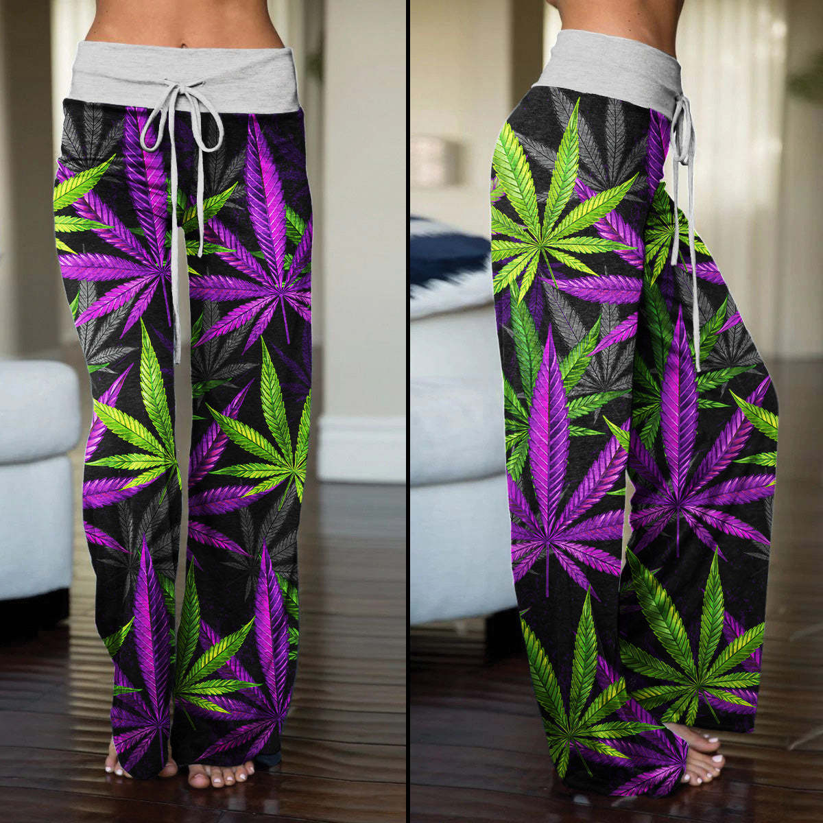 Women's Comfy Casual Pajama Pants Floral Print Drawstring Palazzo Lounge-xinru