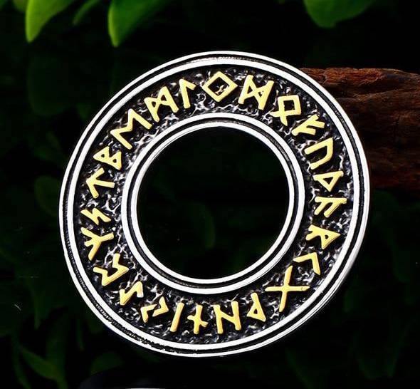 Viking Elder Futhark Runic Circle Rune Alphabet Wheel Pendant Necklace Jewelry-xinru