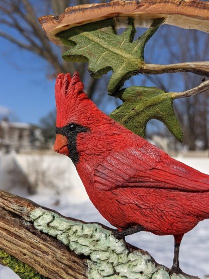 Cardinal Wood Carving Handmade Garden Ornament-xinru