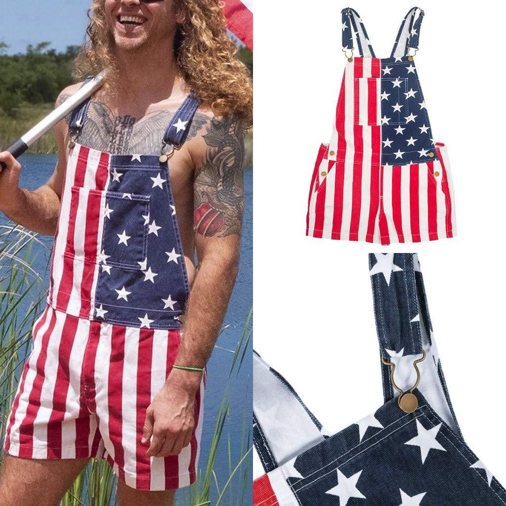 Unisex American Flag Casual Pocket Jumpsuit Overalls Bib-xinru