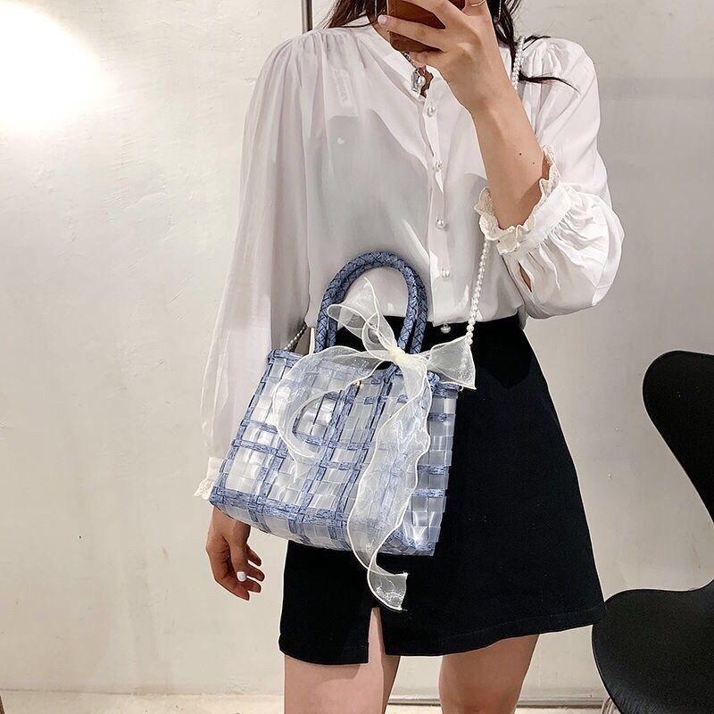 透明なわら織りのハンドバッグ-xinru shop