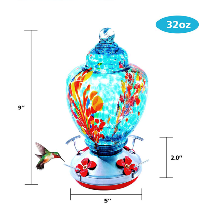 Hummingbird Feeders Hand Blown Glass Never Leak Rust Proof Bird 32oz-xinru