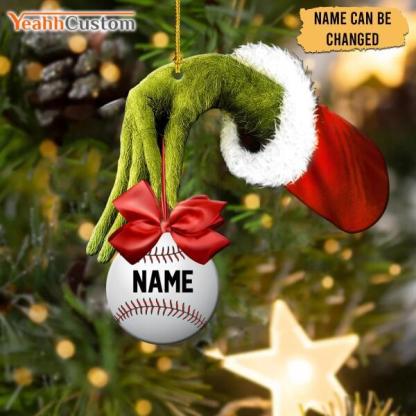 Christmas Grinch Hand Personalized Cut Ornament Gift For Baseball Lover ORN-00356-xinru shop