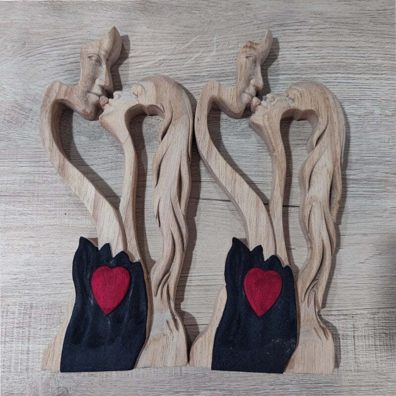 Wooden Love Eternal Romantic Couple Statue-xinru