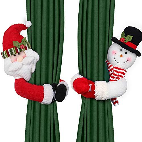 D-FantiX Christmas Curtain Buckle Tieback Set of 2, Santa Snowman Curtain Tiebacks Holdback Fastener Buckle Clamp Window Decorations Wine Bottle Topper Christmas Ornaments Home Holiday D鑼卌or-xinru shop