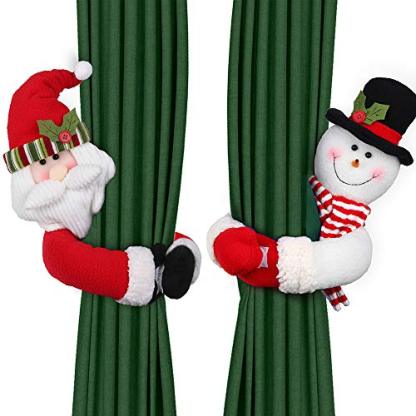 D-FantiX Christmas Curtain Buckle Tieback Set of 2, Santa Snowman Curtain Tiebacks Holdback Fastener Buckle Clamp Window Decorations Wine Bottle Topper Christmas Ornaments Home Holiday D鑼卌or-xinru shop